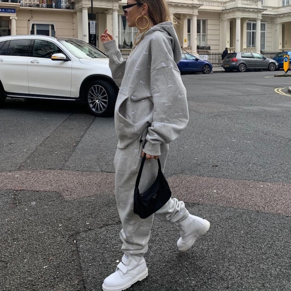 Nike embroidered white check sweat set